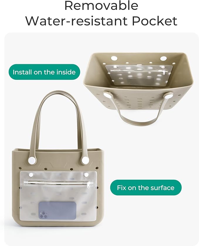 BAGSMART Beach Bag for Women, Water-resistant Rubber Tote Bag, Sandproof Vacation Essentials for Summer Swim Cruise Pool - Image 6