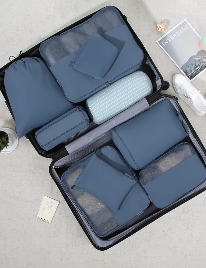 8 Pack Travel Clothes Storage Bags for Suitcase, Luggage, Home Organization, Gym, Camping – Lightweight & Durable (8, Blue, Sollid) - Image 7