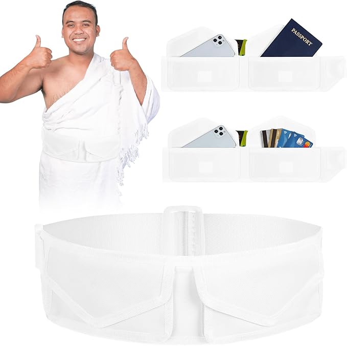 4 Pack Ahram Ihram Belt for Hajj Umrah Muslim Waist Pouch Bag with Buckle Adjustable for 29–50 Travel Pilgrimage Essential by Locmeo