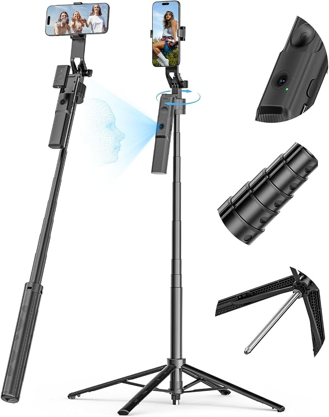 68" Auto Face Tracking Phone Tripod w/Ground Spike & Remote R01 | 68" Extendable Tripod,Compatible with iPhone & Android , Remote Control & Ground Spike Included, Video Recording & Vlogging by USKEYVISION