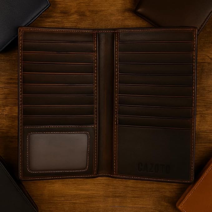 Marshal Bifold Leather RFID Blocking Wallet For Men & Women | Genuine Leather Holder With 19 Slots, 2 Bill Compartments & ID Window | For Credit/Debit Cards, Money & More (Cazoro Brown) - Image 3
