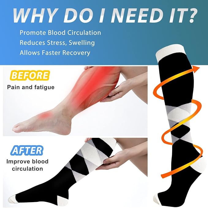 Aoliks Medical Compression Socks for Women & Men, Support Knee High Socks for Running,Nurses,Travel - Image 3