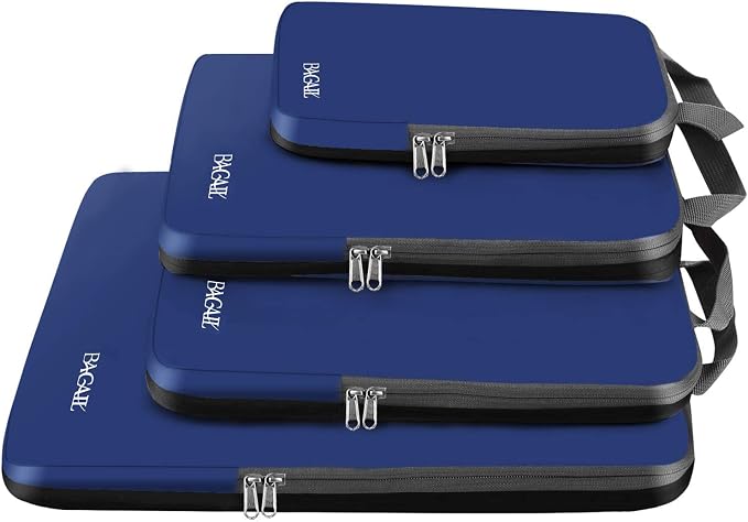 BAGAIL 4 Set/6 Set/8 Set Compression Packing Cubes Travel Accessories Expandable Packing Organizers (Cloth Pattern, 4-Navy) by BAGAIL