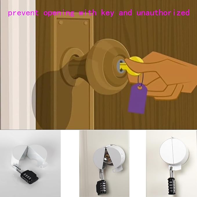 Door Knob Lock Out Device, Metallic White，Without Drilling(Password Lock) Door Handle Lock,Cover to Disable The Doorknob/Faucet, Prevents Turning of Door Knob and Access to Keyhole，Childproof - Image 2