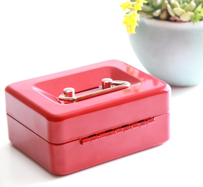Small Cash Box with Lock and Slot - Jssmst Metal Coin Bank Piggy Bank for Adults and Kids, Red(SMCB0303N) - Image 8
