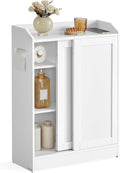 VASAGLE Slim Bathroom Storage Cabinet, Sliding Doors, Cloud White | Adjustable Shelves，Toilet Paper Holder, Brush Compartment, 23.6 x 7.9 x 31.5 Inches, SIREN Collection UBBC752W01 by Unknown