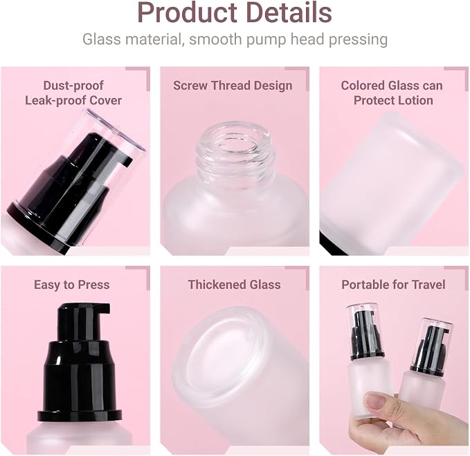 Segbeauty 1oz Frosted Glass Travel Size Bottles for Lotion, 5pcs Matte Translucent Empty Essential Oil Bottle, 30ml Travel Containers Refillable Cream Pump Bottle, Toiletry Bottles for Liquids - Image 3