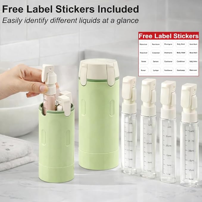 4-in-1 Travel Bottles for Toiletries, Travel Pump Bottle，Leak-Proof Shampoo Conditioner Lotion Dispenser with Pump, Compact No-Spill Toiletry Containers for Travel & Business Trips (Green) - Image 4