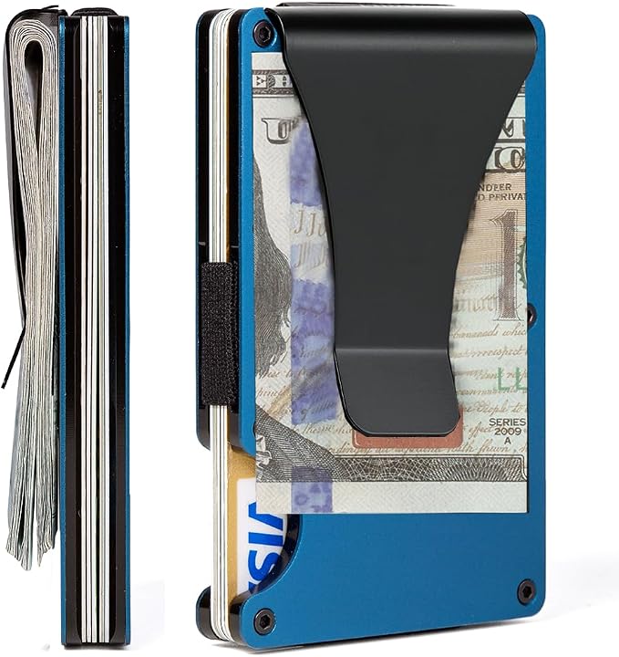 Minimalist Wallet for Men, Slim Metal RFID Blocking Wallet Credit Card Holder Money Clip & Cash Strap, Scratch-Resistant Holds 15 Cards,Ideal Gift for Men | Matt Blue - Image 2