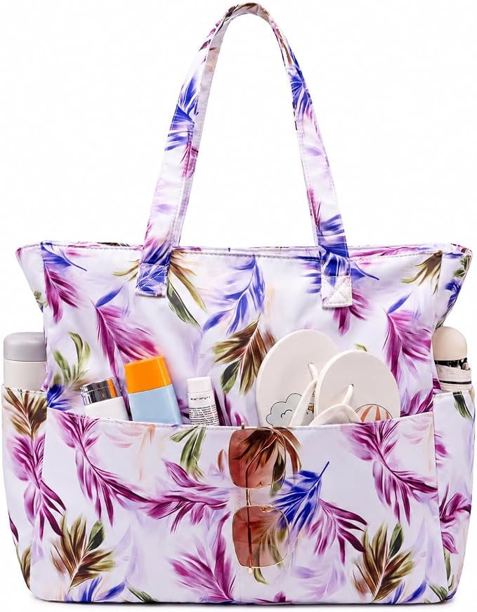LEDAOU Large Beach Bag for Women, Waterproof Sandproof Tote Bag with Zipper | 36L Pool and Swim bag with Zipper, Wet/Dry pocket and 7 Pockets for Beach Days, Cruises, Vacations and Family travel by LEDAOU