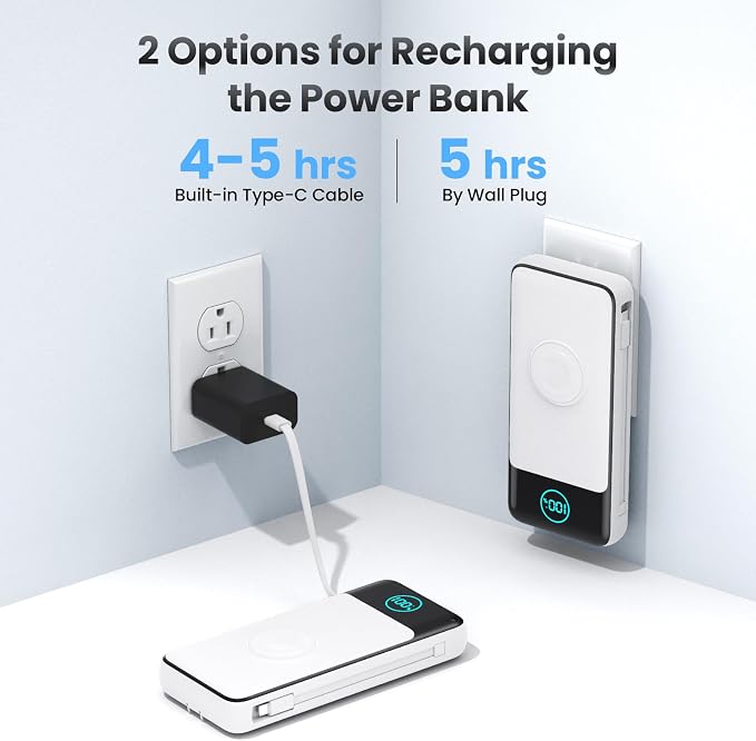 Portable Charger for iPhone with Built-in Cables and AC Wall Plug,26800mah Fast Charging USB C Power Bank,25W PD Travel Essential Battery Pack for iPhone 17/16/15/14/13,Galaxy,Apple Watch (White) - Image 5