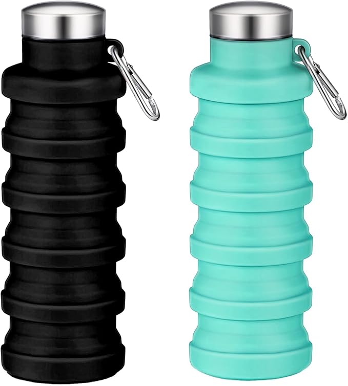 Collapsible Water Bottles,16oz Capacity Portable Reusable Silicone Water Bottle,Leak-proof,with buckle,foldable storage,Lightweight Durable for Fitness,Cycling,Sports,Camping,Hiking(Black+Green) by Unknown