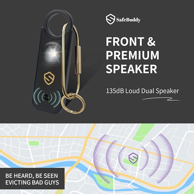 Personal Alarm for Women, Men, Kids, Elderly, Self Defense - Designed by Women 140DB Extra Speakers Alarm with Strobe Light, Rechargeable, Safety Alarms and Premium Keychain (Carbon Black) - Image 5