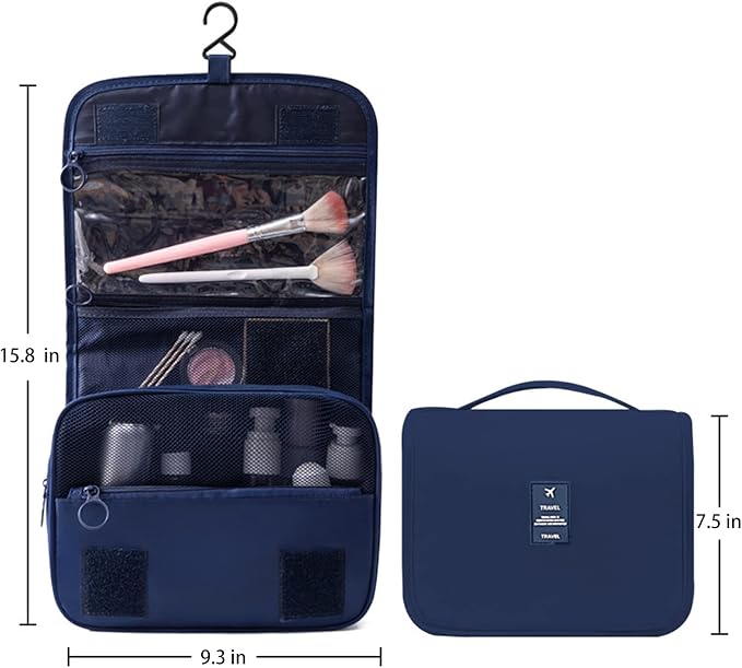 Travel Toiletry Bag with Hook, Hanging Toiletries Bag for Women Makeup and Small Cosmetics Organizer Blue - Image 4