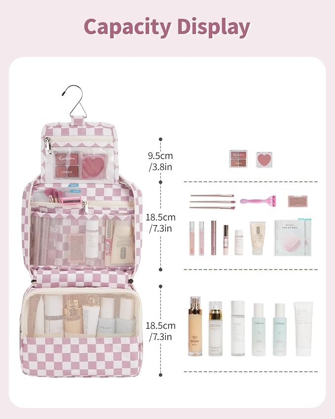 Narwey Small Hanging Travel Toiletry Bag for Women, Travel Bag for Toiletries, Makeup Bag Organizer Cosmetic Bags Make Up Bags for Girls - Image 4