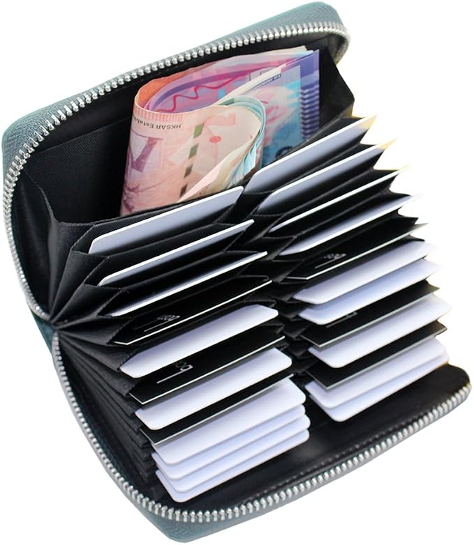 RFID Blocking 24 Slot Credit Card Holder Wallet Real Leather Multi Card Organizer Wallet with Zipper - Image 2