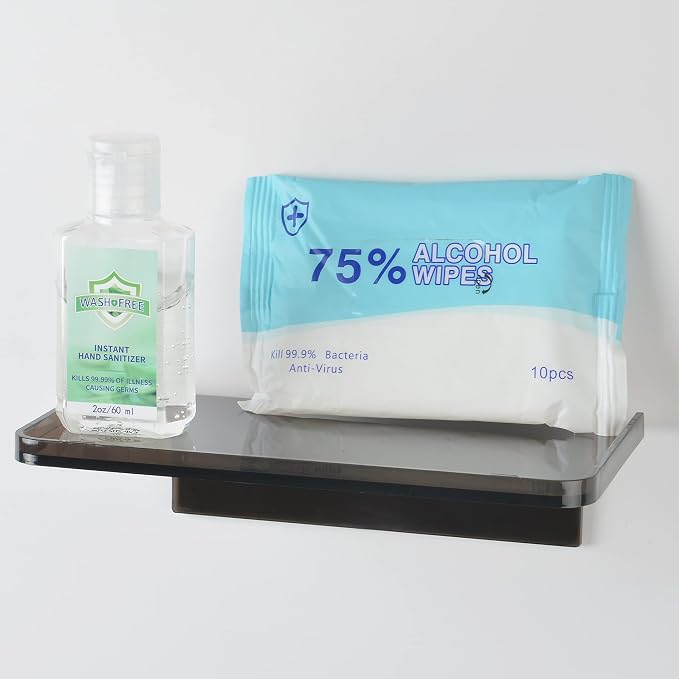 Stick-on Wall Shelf - Small Wall Mounted Adhesive Clear Acrylic Shelf Phone Holder Shelves Wipes Rack for Bathroom,Kitchen,Toilet,Office - Silver (A Set of Screws Included) - Image 4