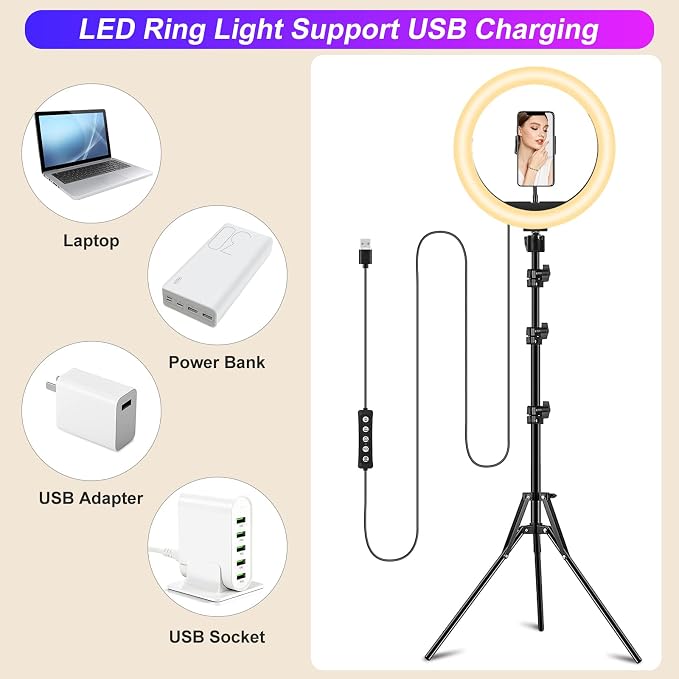 13.3"Ring Light with Music Mode, 75"Tripod and Desk Stand, 2 Phone Holders | Ring Light with Stand/Wireless Remote/3 CCT Mode & 96 RGB Color Modes for TikTok/ iPhone/LiveStream/Makeup/YouTube - Image 8