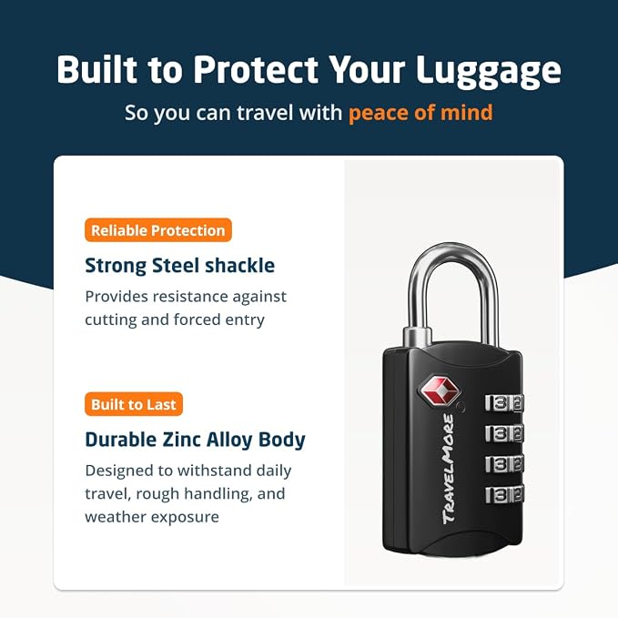 Luggage Locks TSA Approved, 4-Digit Travel Combination Locks | TSA Accepted, Easy to Use, Compact, Lightweight, Durable, Zinc Alloy Body, for Suitcases, Backpacks, Zippers, 5-Pack, Black - Image 6