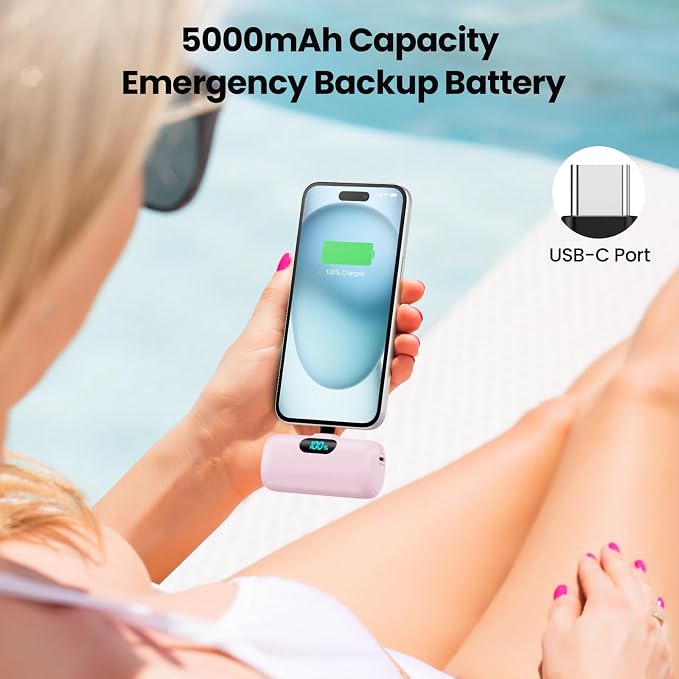 Mini Portable Charger USB C Power Bank,Upgraded 5000mAh PD Fast Charging Battery Pack Built-in USB-C Connector Travel Essential for iPhone17/17Pro/17Pro Max/Air/16 Plus/16Pro Max/15 Series,Android etc - Image 4