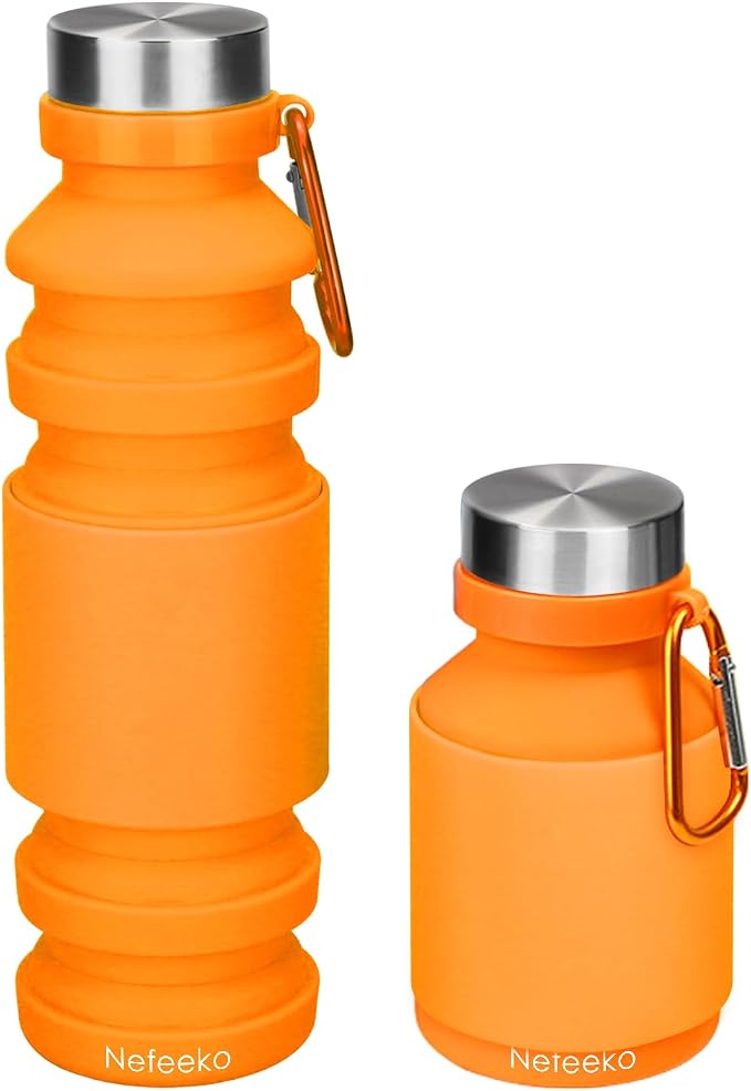 Nefeeko Collapsible Water Bottle, Reuseable BPA Free Silicone Water Bottles | Foldable Water Bottles for Travel Gym Camping Hiking, Portable Leak Proof Sports Water Bottle with Carabiner by Nefeeko