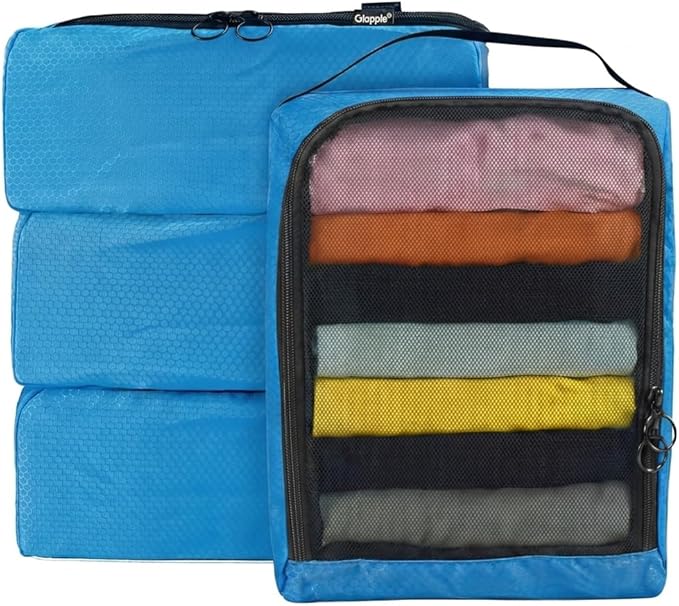 4-PACK Blue Organizer Cubes - Pack Luggage, Suitcase and Carry On Cubes by Gloppie