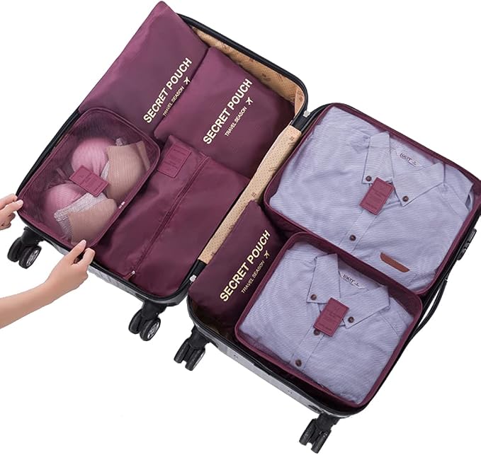 Packing Organizers Packing Cubes for Suicase 7 Set Travel Luggage Organizer Bags for Suitcases (Wine Red) by Fxkoolr