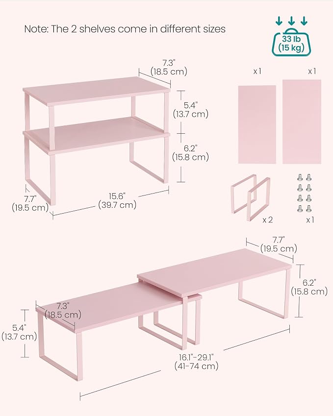 SONGMICS Cabinet Organizer Shelf, Set of 2 Spice Rack, Kitchen Storage | Kitchen Counter Storage Spice Rack, Particleboard, Steel, Jelly Pink, BYSTRO Collection UKCS025S01 - Image 6