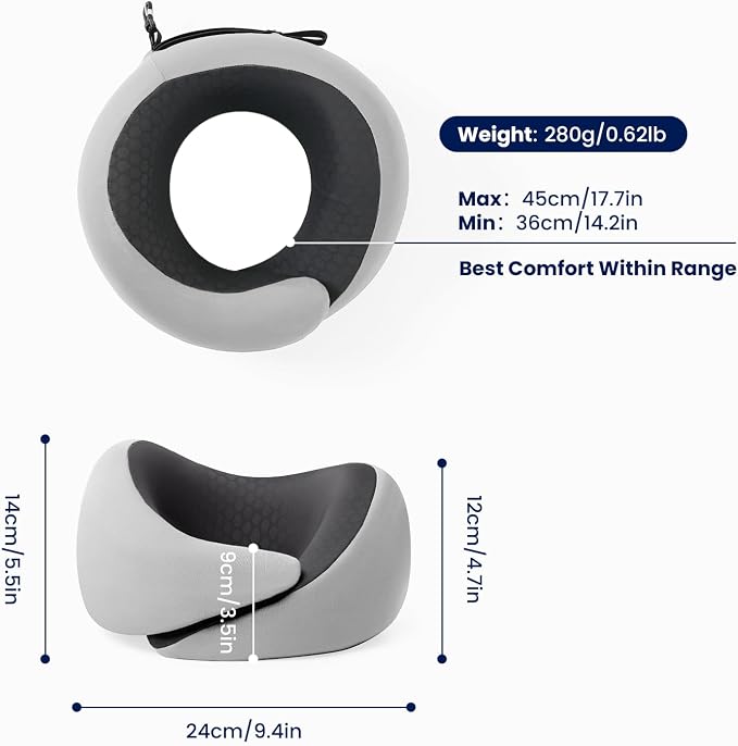 Dream Valley Neck Travel Pillow, Memory Foam,Cooling,Light Gray | For Airplane, Portable Roll-Up, Cooling Inner Fabric, 360° Ergonomic Support, No Head Bobbing - Image 3