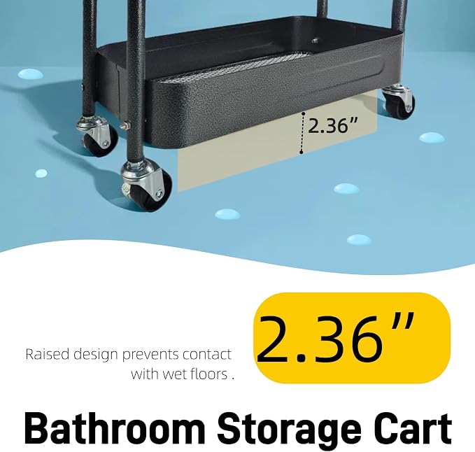 4 Tier Slim Storage Cart with Wheels for Laundry Room Between Washer and Dryer, 7.1'' Narrow Rolling Cart with Wheels and Lockable Casters, Metal Thin Standing Shelf for Small Space, Black - Image 8