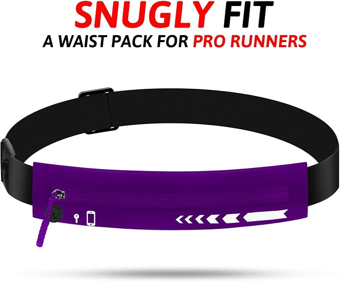 USHAKE Slim Running Belt for Women Men-Runners Phone Holder Fanny Pack, Adjustable, Bounce Free Waist Pouch bag for Workout, Money Belt, Run Gear Accessories Purple - Image 2