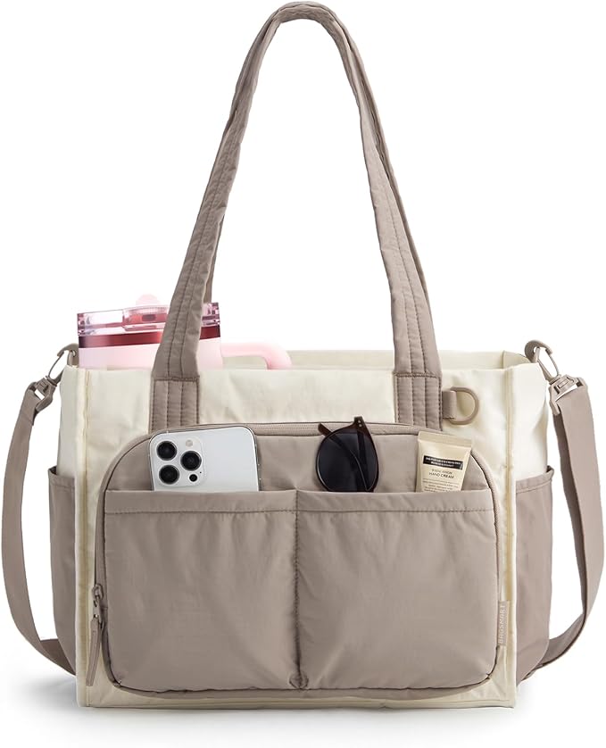 BAGSMART Tote Bag for Women, Puffy Laptop Work College Shoulder Handbag | 30oz or 40oz Tumbler Holder with Crossbody Strap, 13 inch or 15.6 inch Laptop Sleeve, Water Resistant Puffer Teacher Tote Bag by BAGSMART