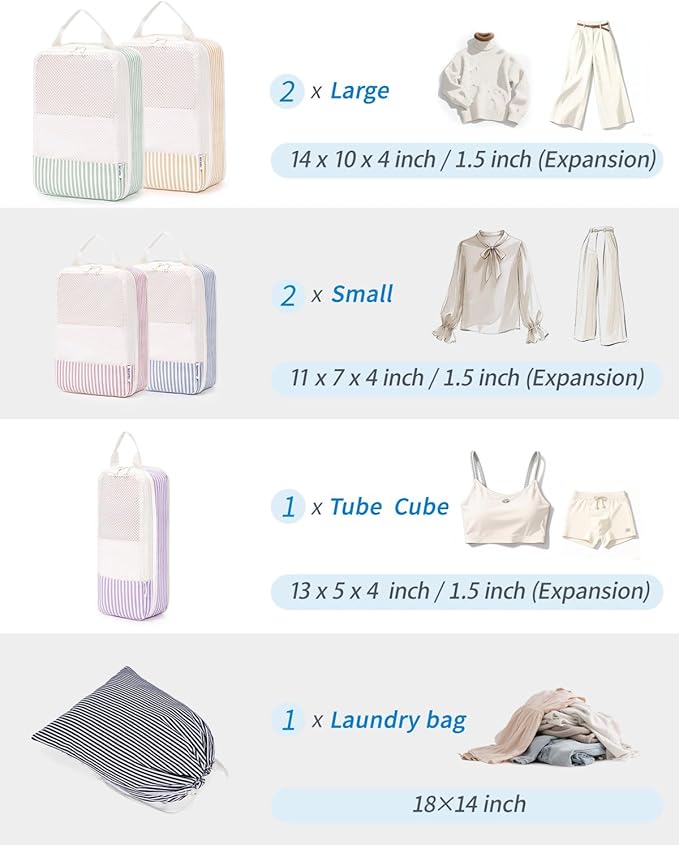 Narwey 6 Set Compression Packing Cubes for Travel Women Men, Travel Cubes for Carry On Suitcase, Durable Compression Luggage Organizer Bags - Image 3