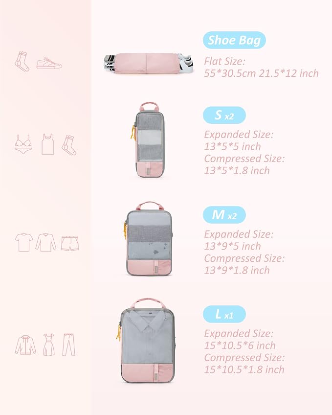 BAGSMART Compression Packing Cubes for Travel Essentials | 14 Set /6 Set /4 Set/2 Set, Lightweight, Durable - Image 3