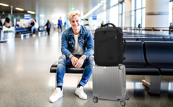 MATEIN Black Mens Travel Backpack, Expandable Carry on Backpack for Women | Expandable Business Backpack, 27L, Lightweight, Waterproof Hiking Daypack for Outedoor Sports Rucksack Daypack, Anti Theft - Image 9