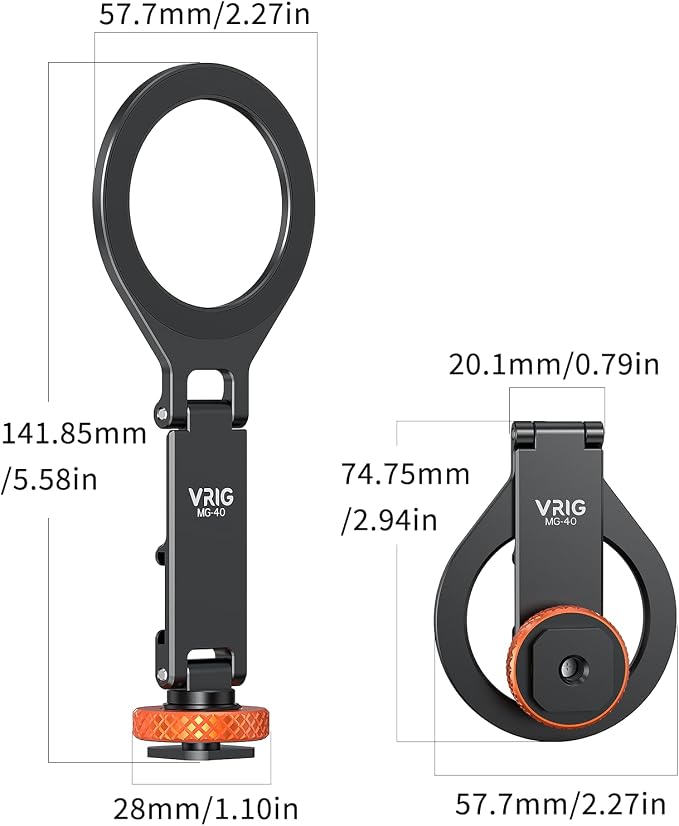 VRIG MG-40 Magnetic Phone Tripod Mount for Magsafe, Three Rotatable Axes Phone Holder with 1/4 Thread & Cold Shoe Adapter for Camera, Compatible with iPhone 17/16/ 15/14/ 13/12 Series - Image 9