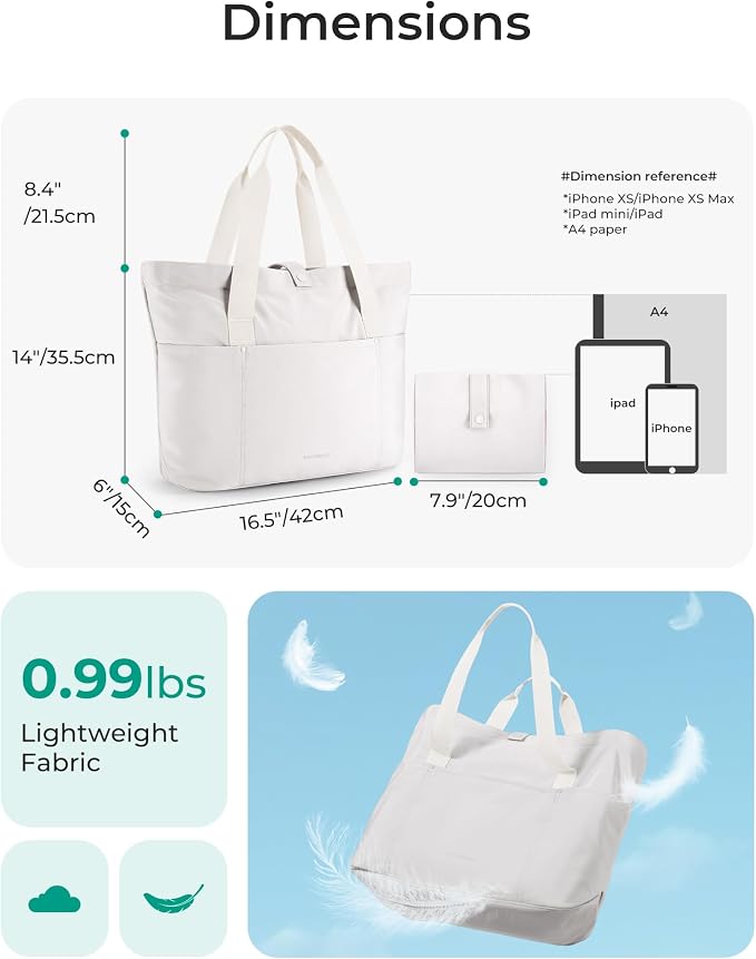 BAGSMART Tote Bag for Women, Foldable Tote Bag With Zipper Travel Shoulder Bag Handbag for Work - Image 4
