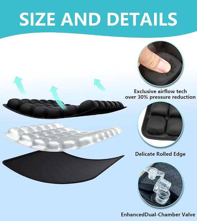 Sondur Travel Cushion, Portable Airplane Seat Cushion for Long Flights 3D Air Cel Inflatable Seat Cushion for Air Travel with Air Pump for Car,Office,Stadium,Ergonomic Comfort Support,Heavy Duty - Image 3
