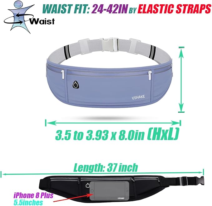 USHAKE Slim Running Belt, Workout Fanny Pack for Men Women,Exercise Waist Pack for Apple iPhone Holder, Runner Belt for Running Walking Cycling Camping Gym Dark Blue - Image 4