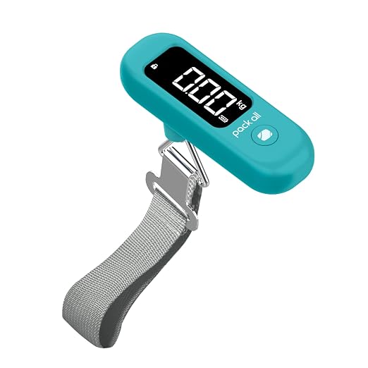 pack all Digital Luggage Scale for Travel, 110Lbs Capacity, 0.1Lb Precision | Handheld, Backlit LCD Display, Lb/Kg/Oz Conversion, Tare Function, Battery Included, Malachite Blue by packall