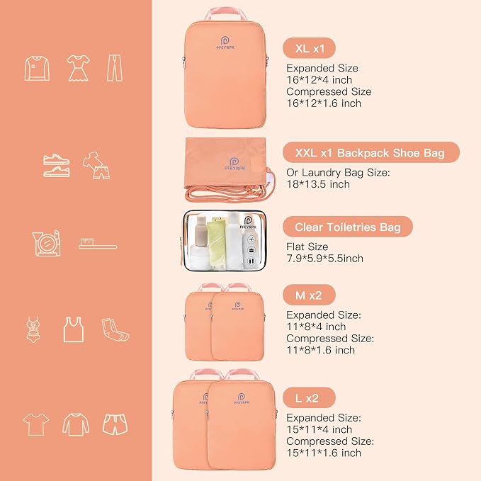 PFEYRPK Lightweight Compression Packing Cubes for Suitcases, Compressible Expandable Travel Packing Organizer with Clear Toiletries and Backpack Bag, Travel Essentials for Carry on Luggage 7 Set - Image 5