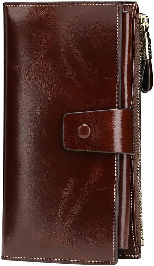 Itslife Womens Wallet RFID Blocking Large Capacity Luxury Wax Genuine Leather Wallets Clutch Wallet Ladies Card holder, Coffee by HOME
