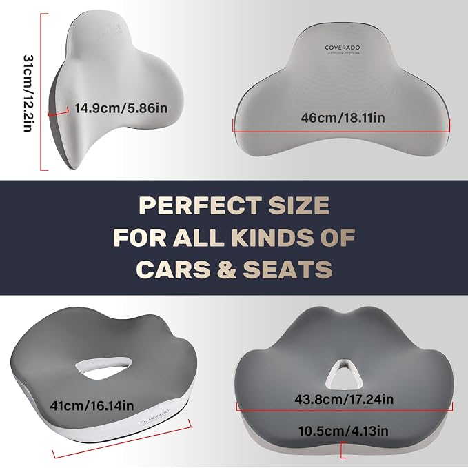 Coverado Car Seat Cushion and Lumbar Support Pillow, Memory Foam Ergonomic Back Support Driving Seat Cushion for Sciatica, Tailbone, Back Pain, Non-Slip Washable Cushion for Car, Driver, Office - Image 7