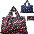 Reusable Grocery Bag, 2 Packs Large Washable | Foldable Eco Friendly Nylon Heavy Duty Fits in Pocket Shopping Tote Bag (Heart) by GOPHRALOVE