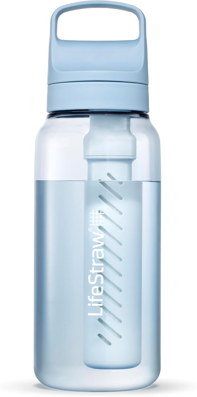 LifeStraw Go Series – BPA-Free Water Filter Bottle for Travel and Everyday use removes Bacteria, parasites and microplastics, Improves Taste, 1L 2-Pack; Icelandic Blue and Aegean Sea | BPA-Free Water Filter Bottle for Travel and Everyday Use, Removes B... - Image 2