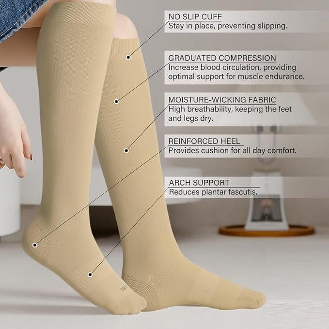 LEVSOX Viscose Made from Bamboo Compression Socks for Pregnant Women 20-30 mmHg Knee High Cute Mens Supports Socks for Travel - Image 2