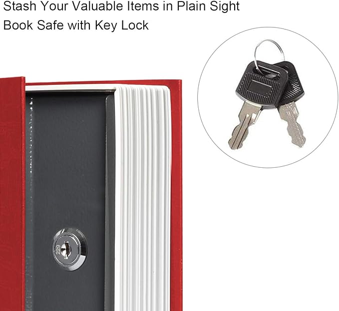 Jssmst Book Safe with Key Lock, Dictionary Diversion Safe Seceret Hidden Book, Metal Lock Box Small, 7.2" x 4.6" x 2.2", Red - Image 3