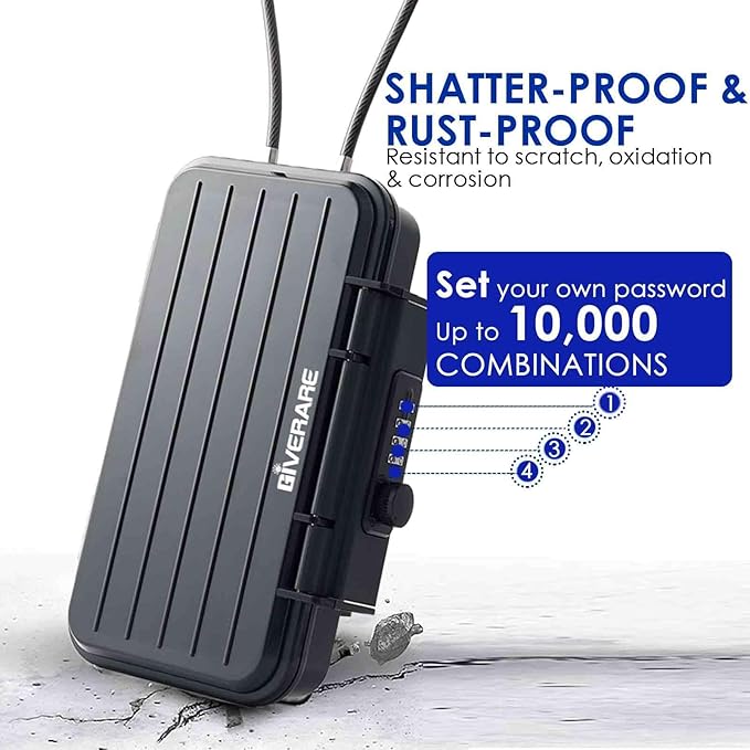 Portable Lock Box, 4-Digit Combination Safe Boxes with Detachable Cable, Anti-Theft Security Lockbox Outdoor, Small Resettable Personal Password Cash Case for Travel, Hotel, Dorm, Beach, Gym - Image 3