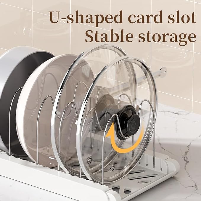 Expandable Pots and Pans Organizer Under Cabinet | 7 Stainless Steel Dividers, 13-22 inch Heavy Duty Pan Rack with Lid Holder, Pot Organizer Inside Cabinet for Kitchen Storage - Image 9