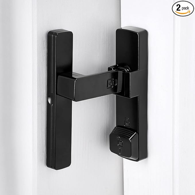 2 Packs Black 90 Degree Barn Door Lock,Flip Gate Latches Hardware | Zinc Alloy Door Lock,Right Angle Door Lock Latch,Sliding Door Latches,for bedroom,drawer,pet enclosures,cabinet,garage,window by INIRET